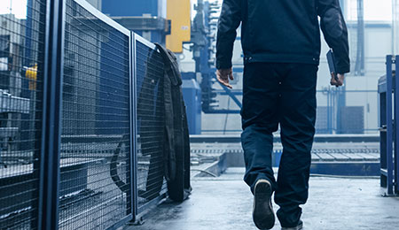 man walking through facility